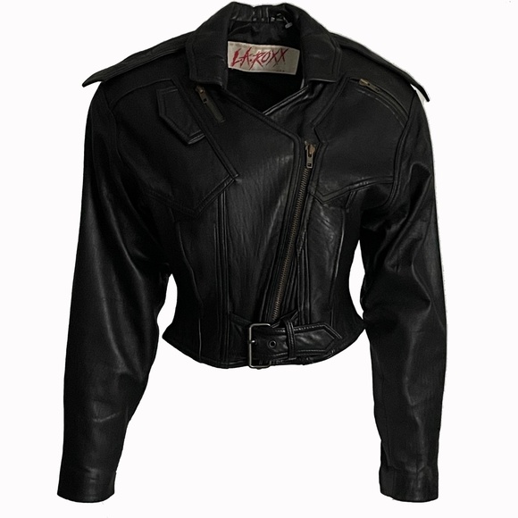 Motorcycle Jacket Black Leather with Zippers by LA ROXX Vintage Boutique Rare - Picture 1 of 10